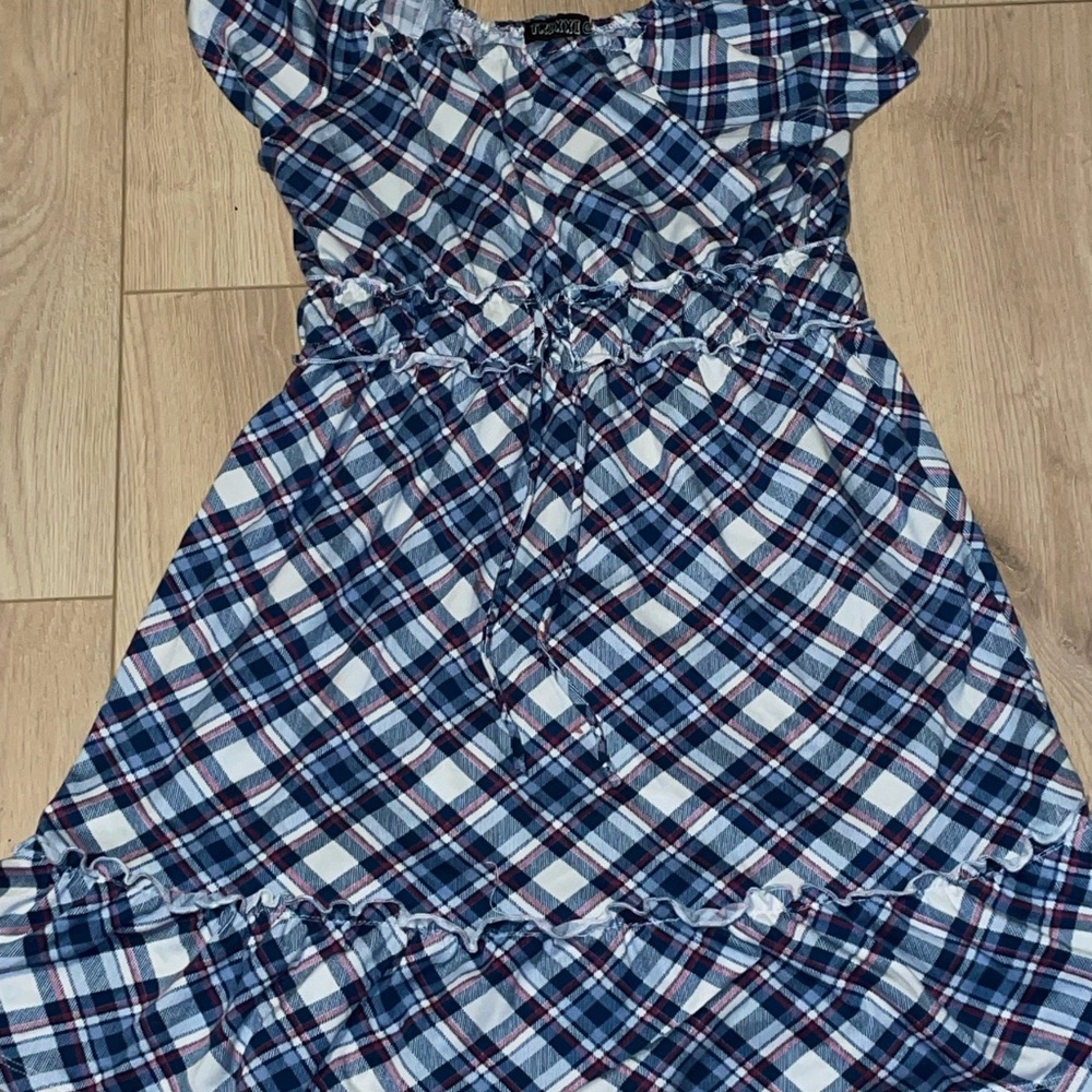 Plaid Kids Dress in Blue and White